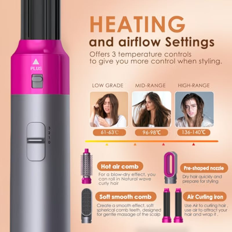 5-in-1 Professional Hair Styler | Multi-Function Hair Dryer, Curler & Styling Brush