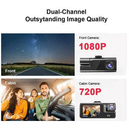 Dual Lens HD Dash Camera | 1080P Front & Interior Car Camera with Night Vision