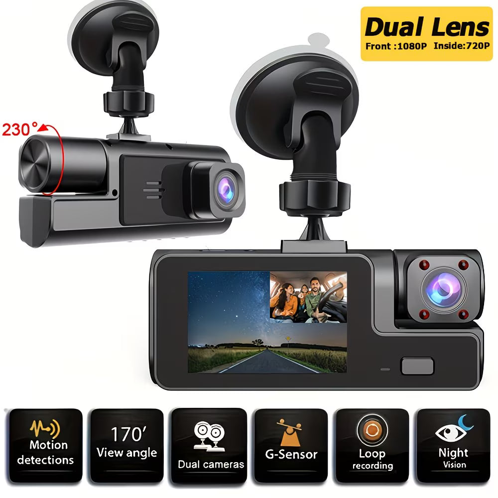 Dual Lens HD Dash Camera | 1080P Front & Interior Car Camera with Night Vision