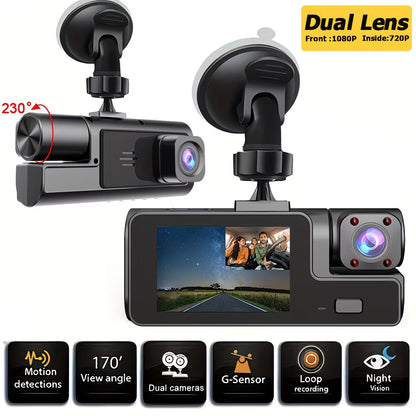 Dual Lens HD Dash Camera | 1080P Front & Interior Car Camera with Night Vision