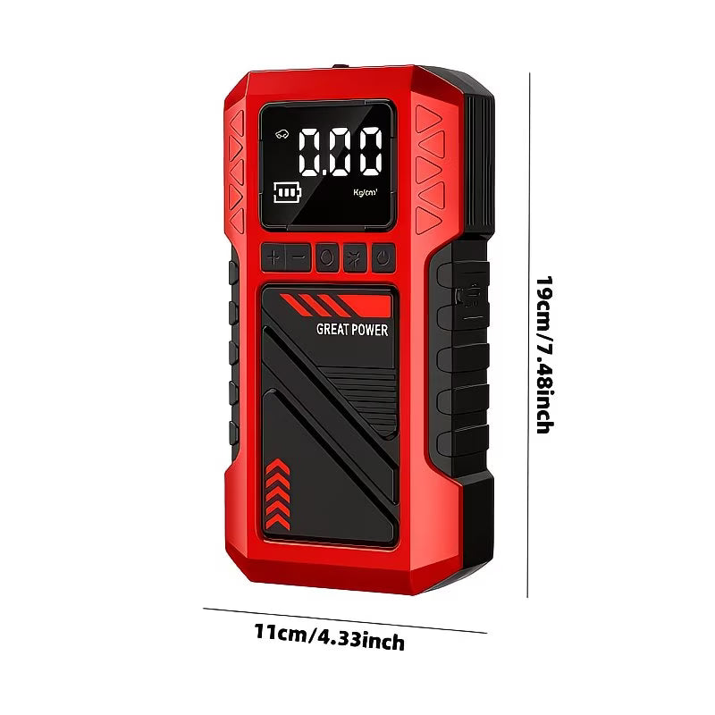 Portable Car Jump Starter & Air Compressor | Rechargeable Power Bank with Digital Display & LED Flashlight