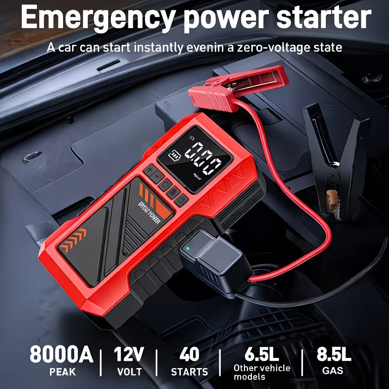 Portable Car Jump Starter & Air Compressor | Rechargeable Power Bank with Digital Display & LED Flashlight