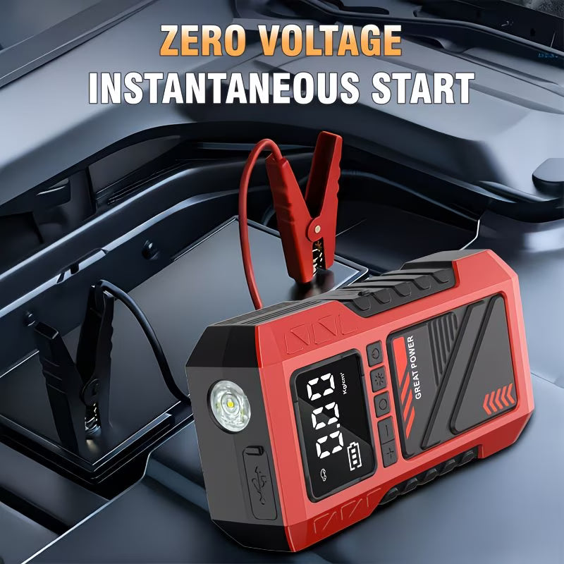 Portable Car Jump Starter & Air Compressor | Rechargeable Power Bank with Digital Display & LED Flashlight