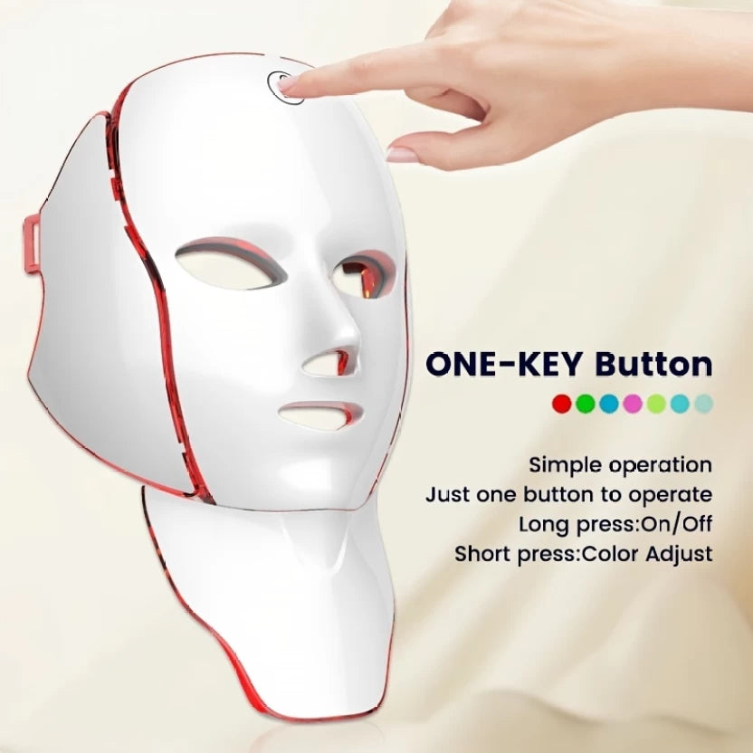 Premium 7-Colour LED Facial & Neck Light Therapy Mask | Rechargeable Skincare Device