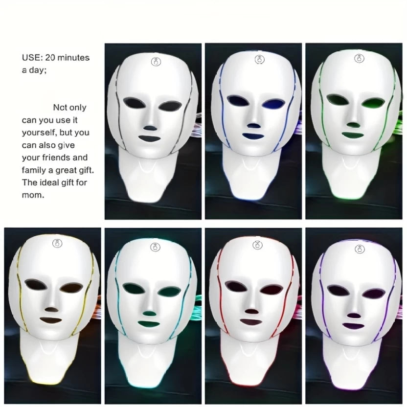 Premium 7-Colour LED Facial & Neck Light Therapy Mask | Rechargeable Skincare Device