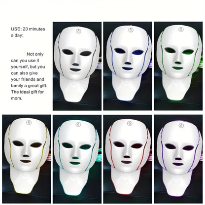 Premium 7-Colour LED Facial & Neck Light Therapy Mask | Rechargeable Skincare Device