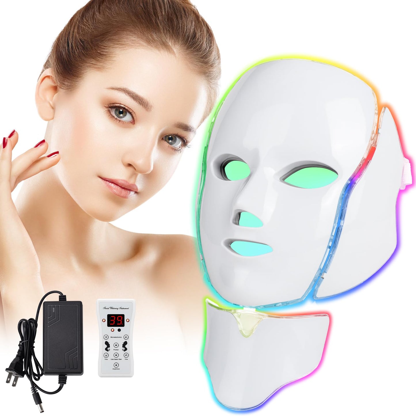Premium 7-Colour LED Facial & Neck Light Therapy Mask | Rechargeable Skincare Device