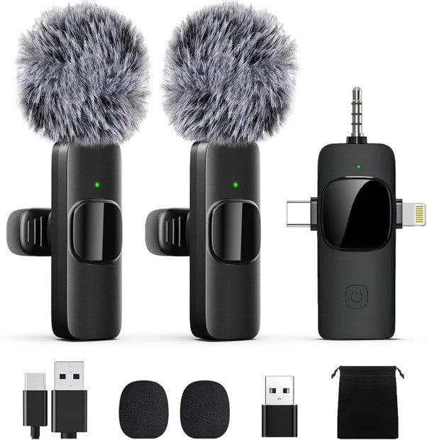 Dual Wireless Lavalier Microphone | USB-C & Lightning Compatible for iPhone & Android