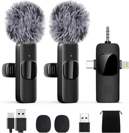 Dual Wireless Lavalier Microphone | USB-C & Lightning Compatible for iPhone & Android