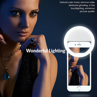 USB Rechargeable LED Selfie Ring Light | Clip-On Phone Light for Photos & Videos