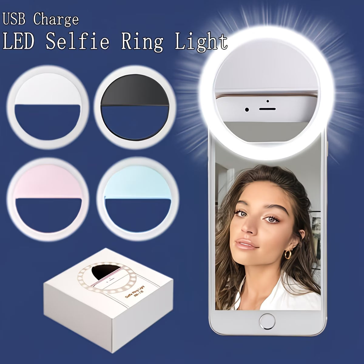 USB Rechargeable LED Selfie Ring Light | Clip-On Phone Light for Photos & Videos