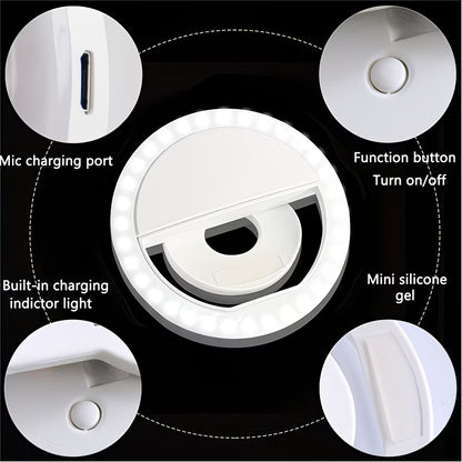 USB Rechargeable LED Selfie Ring Light | Clip-On Phone Light for Photos & Videos