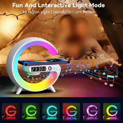 RGB LED Smart Desk Lamp | Bluetooth Speaker, Wireless Charger & Digital Alarm Clock