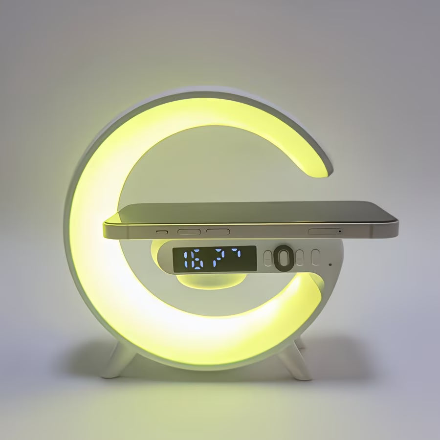 RGB LED Smart Desk Lamp | Bluetooth Speaker, Wireless Charger & Digital Alarm Clock